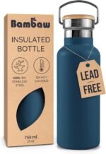 Bambaw Insulated Water Bottle 24oz, Blue Water Bottle for Hiking, Stainless Steel Water Bottle, Water Bottle with Handle, Metal Water Bottle Wide Mouth, Steel Water Bottle – Aegean Blue - Image 2
