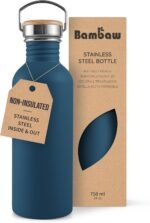 Bambaw Stainless Steel Water Bottle, 750 ml, Blue Sports Bottle, Non-Insulated Water Bottle, 750 ml Stainless Steel Bottle, Reusable Bottle, BPA-Free Flask – Sapphire Blue - Image 2