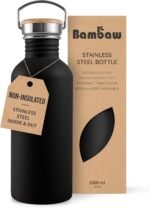 Bambaw Stainless Steel Water Bottle, Black Sports Bottle, Non-Insulated Water Bottle, 1L Stainless Steel, Reusable Bottle, Metal Bottle, BPA-Free – Onyx Black - Image 2