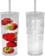Bandesun All Glass Iced Coffee Cup With Lids and Straws，24 OZ High Borosilicate Glass Tumbler for Water Smoothie Juice Drinks - Image 2