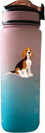 Beagle Dog Water Bottle Pink Blue Large 32 Oz Capacity - Time Marker & Easy-Clean Detachable Straw, BPA-Free Leakproof, Perfect for Fitness Gym, Camping, Outdoor Sports - Image 2