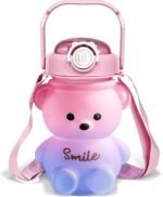 Bear Water Bottle, 32oz Cute Kawaii Teddy Bear Water Bottle with Straw & Adjustable Strap, Leak-Proof, Light Weight, BPA-Free, Durable & Safe Plastic Drinking Cup for Kids & Girls (Pink) - Image 2