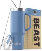 Beast 50 oz Tumbler with Handle Stainless Steel Vacuum Insulated Coffee Ice Cup Double Wall Travel Flask (Stormy Sky Blue) - Image 2