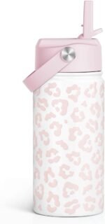 Beige Leopard Print Kids Water Bottle with Straw Lid 12oz Insulated Stainless Steel, Travel Tumbler, Gifts for Girls, Birthday, Christmas, Back to School - Image 2