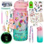 Bemetu Glow in The Dark Decorate Your Own Water Bottle Kit, Unicorn Diamond Painting Crafts, Leak-Proof Water Bottle with Straws Convenient Nozzles and Sparkling Diamond Stickers, Fun Gifts Idea - Image 2