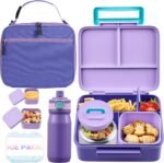 Bento Lunch Box for Kids with Thermos, Leakproof Bento Box with 8oz Insulated Food Jar, Insulated Bottle, Lunch Bag, BPA Free Dishwasher Safe 4 Compartment Container for School Girls Boys (Purple) - Image 2