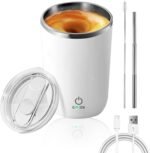 Beyoung Self Stirring Mug, 12oz Portable Electric Mixing Mug, Stainless Steel Travel Coffee Cup with Leakproof Lid, Auto Mixer Tumbler Cups For Coffee Milk Tea, White - Image 2