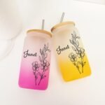 Birth Flower Frosted Tumbler Cup with Bamboo Lid Customized Birthflower Glass Water Bottle with Name Engagement Christmas Gifts for Coffee Lover December Flower Farmhouse 16oz Beer Can Glass - Image 2