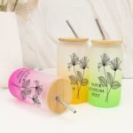 Birth Flower Glass Cup with Bamboo Lid Customized Birthflower Glass Tumbler with Name Graduation Retirement Gifts for Wife June Travel 16oz Glass Water Bottle - Image 2