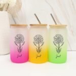 Birth Flower Iced Coffee Cup with Lid And Straw Customized Birthflower Drinking Cup with Name Women's Day Birthday Gifts for Bridesmaid Flower Party 16oz Glass Water Bottle - Image 2