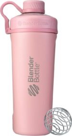 BlenderBottle Radian Shaker Cup Insulated Stainless Steel Water Bottle with Wire Whisk, 26-Ounce, Matte Rose Pink - Image 2