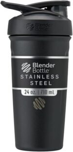 BlenderBottle Strada Shaker Cup Insulated Stainless Steel Water Bottle with Wire Whisk, 24-Ounce, Black - Image 2