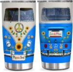 Blue Hippie Tumbler, Daisy Peace Sign Soul Gift for Woman, Hippie Christmas Gifts, Blue Tumbler, Hippie Soul Gift - Image 2