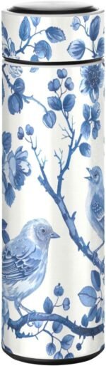 Blue White Porcelain Insulated Thermo, 17 oz Stainless Steel Double Wall Vacuum Bottle with Cup Cover for Coffee & Tea - Image 2