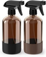 Bontip Glass Spray Bottle with Silicone Sleeve Protection, Amber Glass Spray Bottle Set for Window Cleaner Aromatherapy Facial Hydration Watering Flowers Hair Care 2 Pack/16 oz (Black & Brown) - Image 2