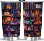 Book Lovers 20oz Stainless Steel Tumbler – Colorful Bookshelf Design Cup – Insulated Travel Mug with Lid – Gift for Readers, Fantasy Lovers, Halloween, Christmas - Image 2