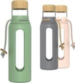 Borosilicate Glass Drinking Bottle with Bamboo Lid and Silicone Sleeve, 22 oz Reusable Water Bottle with Carry Cord for Travel, Leak Proof, BPA-Free (Forest Canopy) - Image 2
