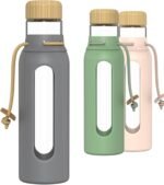 Borosilicate Glass Drinking Bottle with Bamboo Lid and Silicone Sleeve, 22 oz Reusable Water Bottle with Carry Cord for Travel, Leak Proof, BPA-Free (Storm Gray) - Image 2