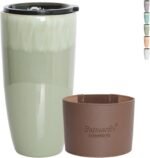 Bosmarlin Ceramic Travel Coffee Cup with Lid, 21 oz, Portable Coffee Mug for Car Cup Holder, Microwave Safe, Reactive Glaze (Pale Green) - Image 2