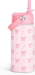 Bow Kids Water Bottle With Straw Lid 12oz Insulated Stainless Steel, Travel Tumbler, Pink Bow Gifts For Girls, Birthday, Christmas, Back To School - Image 2