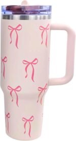 Bow Tumbler 30 oz | Leakproof Flip Straw Lid & Handle | Insulated Stainless Steel Travel Cup | BPA-Free | Cup Holder Compatible | Vivid Violet Fade (Pink, 30oz) - Image 2