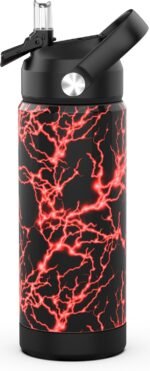 Boys Girls Water Bottle with Straw,18 oz Kids Insulated Cups with Stainless Steel Leak Proof for School,Sport&Travel（Lightning-Red） - Image 2