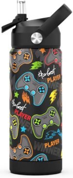 Boys Water Bottle with Straw,18 oz Kids Insulated Cups with Stainless Steel Leak Proof for School,Sport&Travel（Game） - Image 2