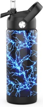 Boys Water Bottle with Straw,18 oz Kids Insulated Cups with Stainless Steel Leak Proof for School,Sport&Travel（Lightning） - Image 2