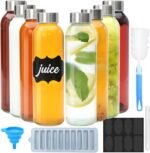 Brajttt Glass Juice Bottle with Lids,16oz Juicing Bottles Reusable, Clear Glass Water Bottles 16 oz with Stainless Steel Airtight Cap,Juice Beverage Container, Leak Proof，Set of 8 - Image 2