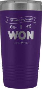 Breast Cancer Survivor Gift Personalized 20 Tumbler Came We Fought Won Engraved With Name And Year (Purple) - Image 2