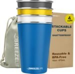 Breeze Life Stainless Steel Cups 16 oz - Stackable Metal Drinking Tumblers with Travel Bag - Shatterproof Reusable Cups Blue, Yellow, White, Gray - BPA-Free for Camping/Hiking/Outdoor Picnic, 4-Pack - Image 2