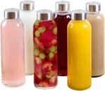 Brieftons 18 Oz Clear Borosilicate Glass Water Bottles With Caps, 6 Pack, Heat Resistant, Slim, Easy to Store, Reusable Drinking Bottle, Sauce Jar, Juice Beverage Container, With Leakproof Lids - Image 2