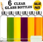 Brieftons Clear Glass Water Bottles With Caps: 6 Pack, 18 Oz Premium Soda Lime, Reusable Drinking Bottle, Sauce Jar, Juice Beverage Container, Kefir Kit, With Leakproof Lids and Cleaning Brush - Image 2