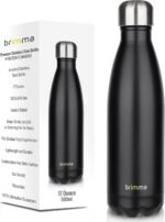 Brimma Insulated water bottle, Double Wall Vacuum Insulated, Simple Modern Water Bottle, for Sports and Travel, BPA Free - 17 Oz Black (500 ml) - Image 2