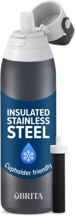 Brita Stainless Steel Premium Filtering Water Bottle, BPA-Free, Reusable, Insulated, Replaces 300 Plastic Water Bottles, Filter Lasts 2 Months or 40 Gallons, Includes 1 Filter, Carbon - 20 oz - Image 2