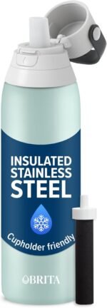 Brita Stainless Steel Premium Filtering Water Bottle, BPA-Free, Reusable, Insulated, Replaces 300 Plastic Water Bottles, Filter Lasts 2 Months or 40 Gallons, Includes 1 Filter, Glacier - 20 oz - Image 2