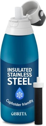 Brita Stainless Steel Premium Filtering Water Bottle, BPA-Free, Reusable, Insulated, Replaces 300 Plastic Water Bottles, Filter Lasts 2 Months or 40 Gallons, Includes 1 Filter, Marina - 32 oz - Image 2
