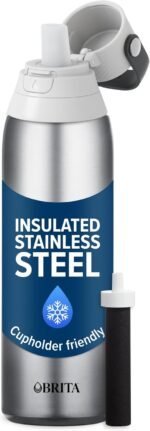Brita Stainless Steel Premium Filtering Water Bottle, BPA-Free, Reusable, Insulated, Replaces 300 Plastic Water Bottles, Filter Lasts 2 Months or 40 Gallons, Includes 1 Filter, Stainless - 20 oz. - Image 2