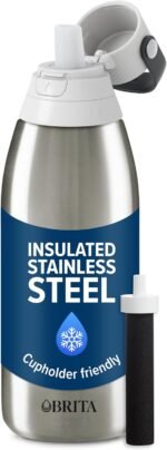 Brita Stainless Steel Premium Filtering Water Bottle, BPA-Free, Reusable, Insulated, Replaces 300 Plastic Water Bottles, Filter Lasts 2 Months or 40 Gallons, Includes 1 Filter, Stainless - 32 oz - Image 2