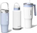 CAROTE 3-Pack Insulated Stainless Steel Water Bottles, Cup Holder Compatible for Travel, Upgraded Leak Proof, 32/32/40 oz Built-In Straw Tumblers Set for Daily Use/Outdoor (Blue) - Image 2