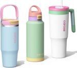 CAROTE 3-Pack Insulated Stainless Steel Water Bottles with Upgraded Leakproof Tech, Car Holder Fit & Scratch-Resistant, 32/32/40 oz Travel Straw Tumblers Set for Home/Car/Outdoor (Macaron) - Image 2