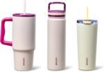 CAROTE 3-Pack Insulated Stainless Steel Water Bottles with Upgraded Leakproof Tech, Travel Coffee Tumblers with Straw, 34/24/24 oz Heart Paradise Straw Tumbler Set of Three (Purple) - Image 2
