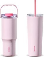 CAROTE 30 oz Insulated Water Bottle with Handle & 32 oz Travel Tumblers with Straw, Leakproof Dual Drink Ports Lid, Double-Wall Stainless Steel Vacuum Insulated for Sports, School (Pink) - Image 2