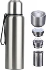 CDJ 27 oz Thermos with Tea Infuser Stainless Steel Vacuum Insulated Water Bottles with 2 Covers Flasks for Hot and Cold Drinks Large Coffee Bottle for Traval,Hiking,Camping - Image 2