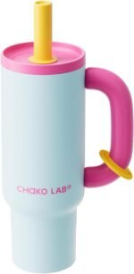 CHAKO LAB BaWang Insulated Stainless Steel Tumbler | Tumbler with Handle and Straw 33oz | Cup Holder Friendly for Travel | Leakproof Water Bottle | BPA-Free | 316 stainless steel liner| pink＆blue - Image 2