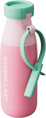 CHAKO LAB Ceramic Insulated Stainless Steel Water Bottle with Two Strap | BPA-Free Leak Proof | 17oz Bottle with Spout Lid & Straw | Peach - Image 2