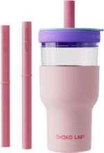 CHAKO LAB Insulated Stainless Steel Water Bottle | Dual-layer tumbler with Glass Linner and Stainsteel Linner | BPA-Free Leak Proof Thermos | 20oz Bottle with Two Straw | Pink & Purple - Image 2