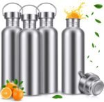 CHENGU 4 Pack Stainless Steel Water Bottles Single Wall 304 18/8 Water Bottle for Sports, Cyclists, Runners, Hikers(Silver,34 oz) - Image 2