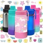 CHILLOUT LIFE 12 oz Kids Insulated Water Bottle for School with Leakproof Spout Lid and Cute Waterproof Stickers, Personalized Stainless Steel Thermos Flask Metal Water Bottle, Pink Unicorn - Image 2