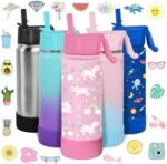 CHILLOUT LIFE 17 oz Kids Insulated Water Bottle for School with Straw Lid Leakproof and Cute Waterproof Stickers, Personalized Stainless Steel Thermos Flask Metal Water Bottle, Pink Unicorn - Image 2